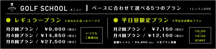 ペースに合わせて選べる５つのプラン 1レッスン50分 ●レギュラープラン 月2回プラン/月4回プラン/月8回プラン ●平日昼限定プラン 月2回プラン/月4回プラン